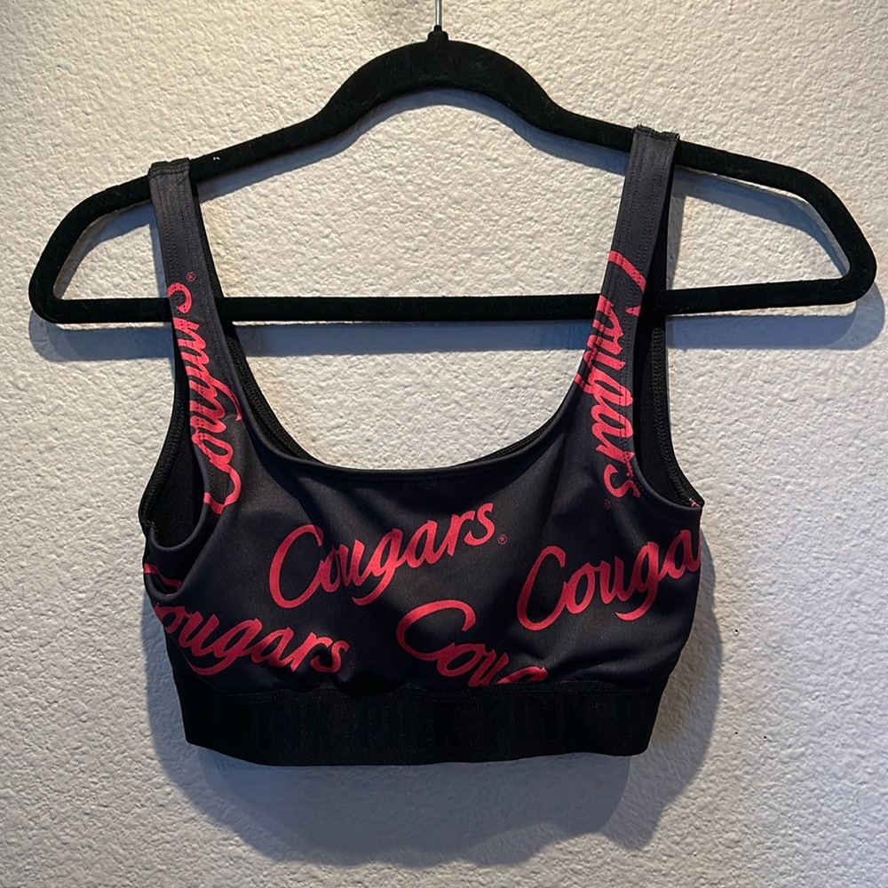 PINK WSU Washington StateCougar Black and Red Sports Bra Size XS